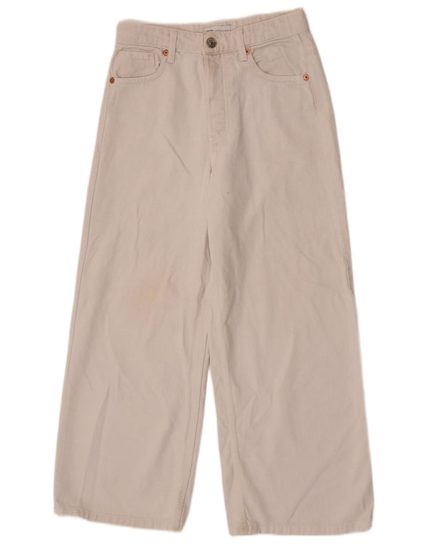 Zara Womens Crop Wide Leg Jeans EU 36 XS W26 L24 White Cotton
