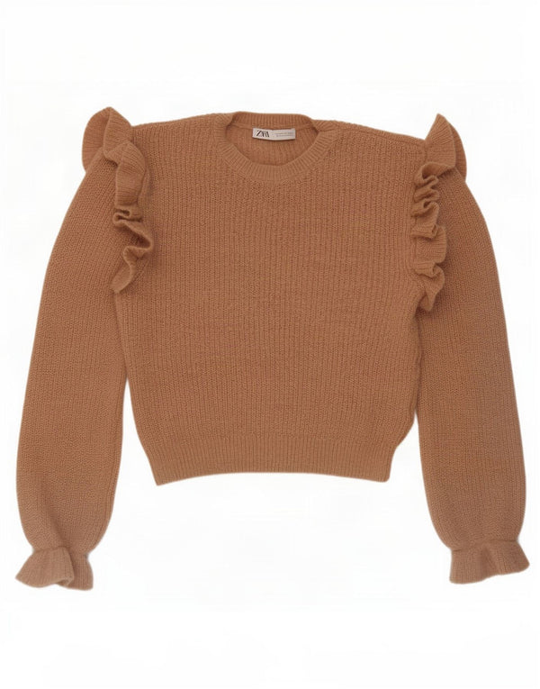 Zara Womens Loose Fit Crew Neck Jumper Sweater UK 14 Medium Beige