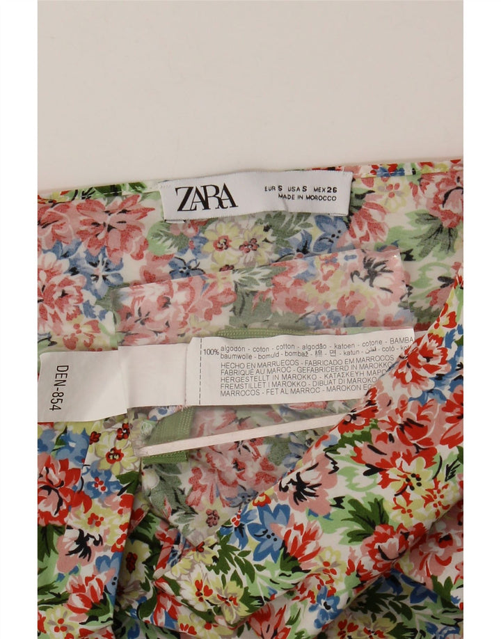 Top cu un umăr pentru femei ZARA UK 8, bumbac floral multicolor mic
