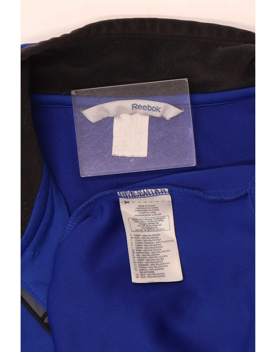 Top de trening Reebok pentru bărbați, cu grafic, cu fermoar și gât, din poliester albastru