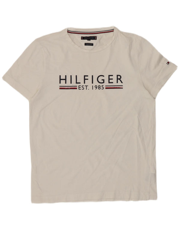 TOMMY HILFIGER Tricou grafic pentru bărbați Top, mediu, alb, bumbac