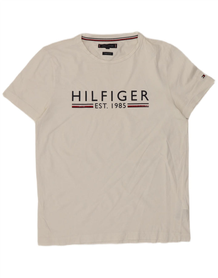TOMMY HILFIGER Tricou grafic pentru bărbați Top, mediu, alb, bumbac