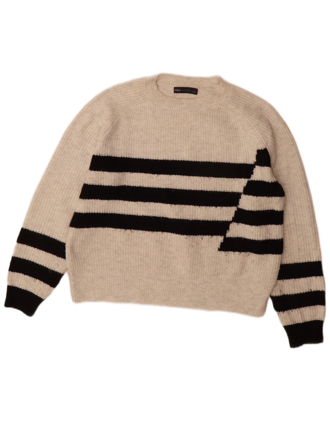 Pulover pentru femei Marks & Spencer cu decolteu triplu UK 14 Medium Gri cu dungi