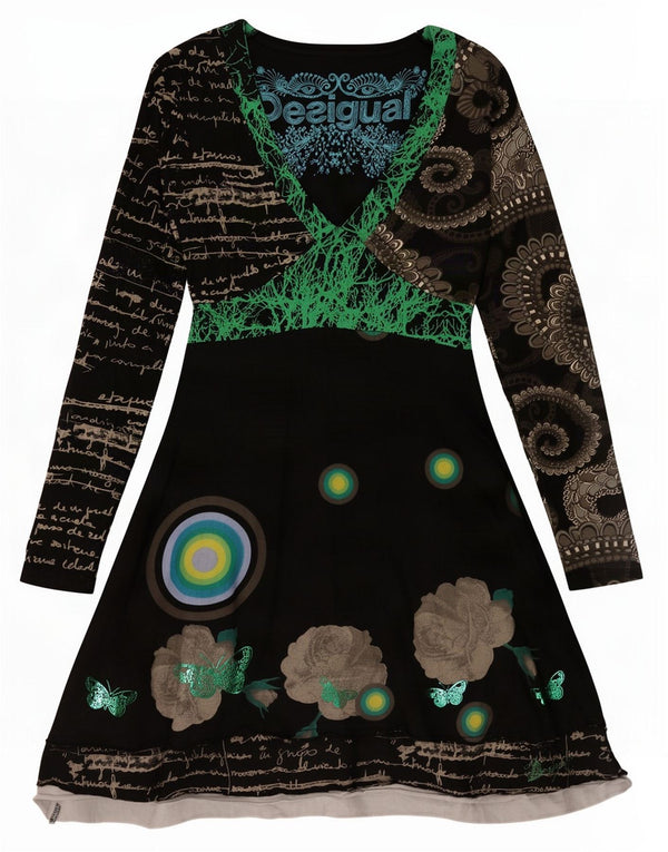 Rochie A-Line cu mânecă lungă pentru femei Desigual UK 12 Medium Black Spotted