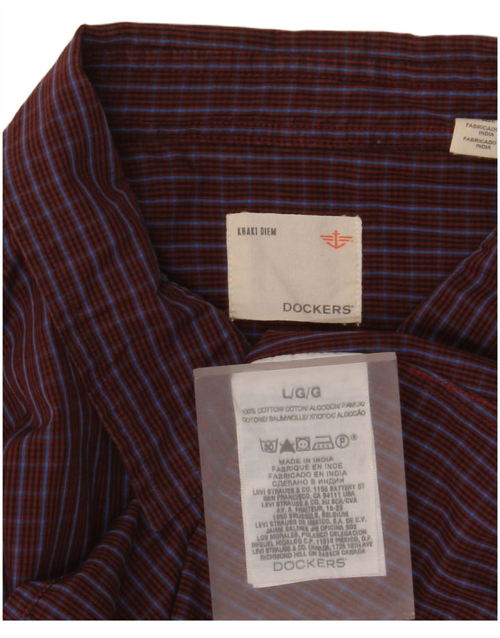 Cămașă Dockers pentru bărbați din bumbac cu carouri burgundă mare