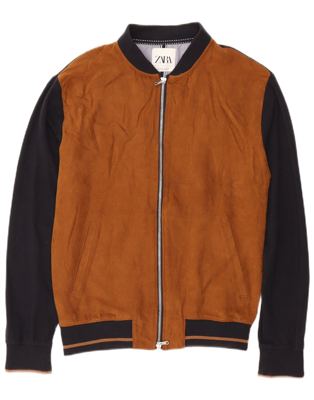 Bomber pentru bărbați Zara UK 36, maro, bumbac color bloc