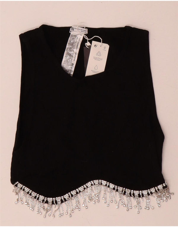 Bluză Crop fără mâneci pentru femei Zara UK 4 XS Nylon negru