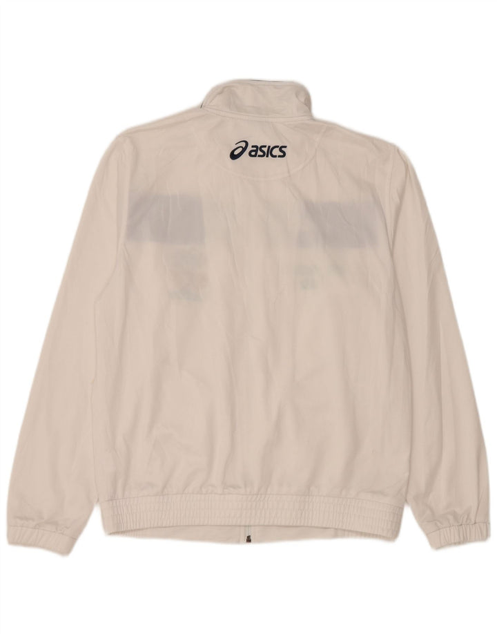 Jachetă de top pentru trening grafic ASICS pentru bărbați, alb mediu, poliester bloc de culoare