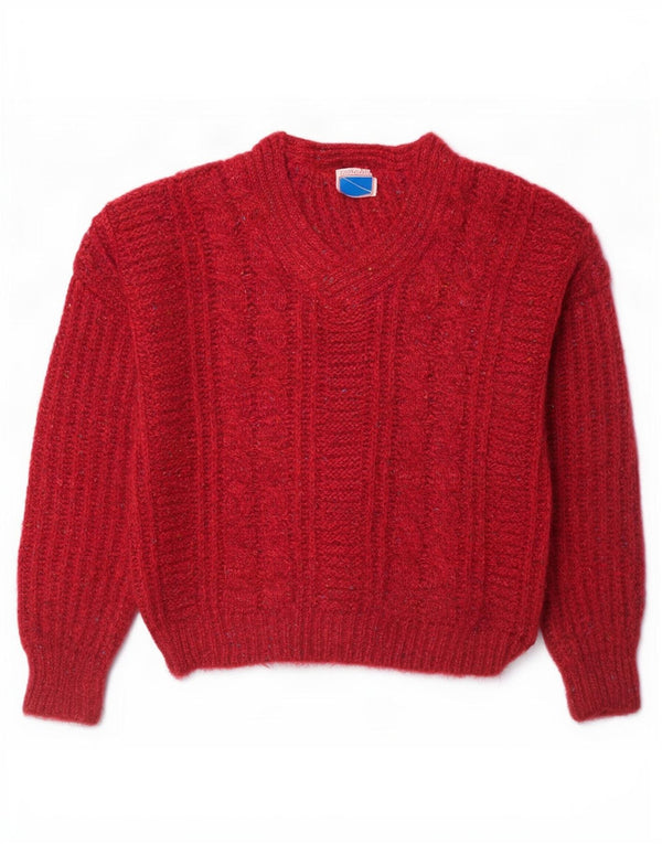 Giovanni Mens V-Neck Jumper Sweater Medium Burgundy Flecked Wool