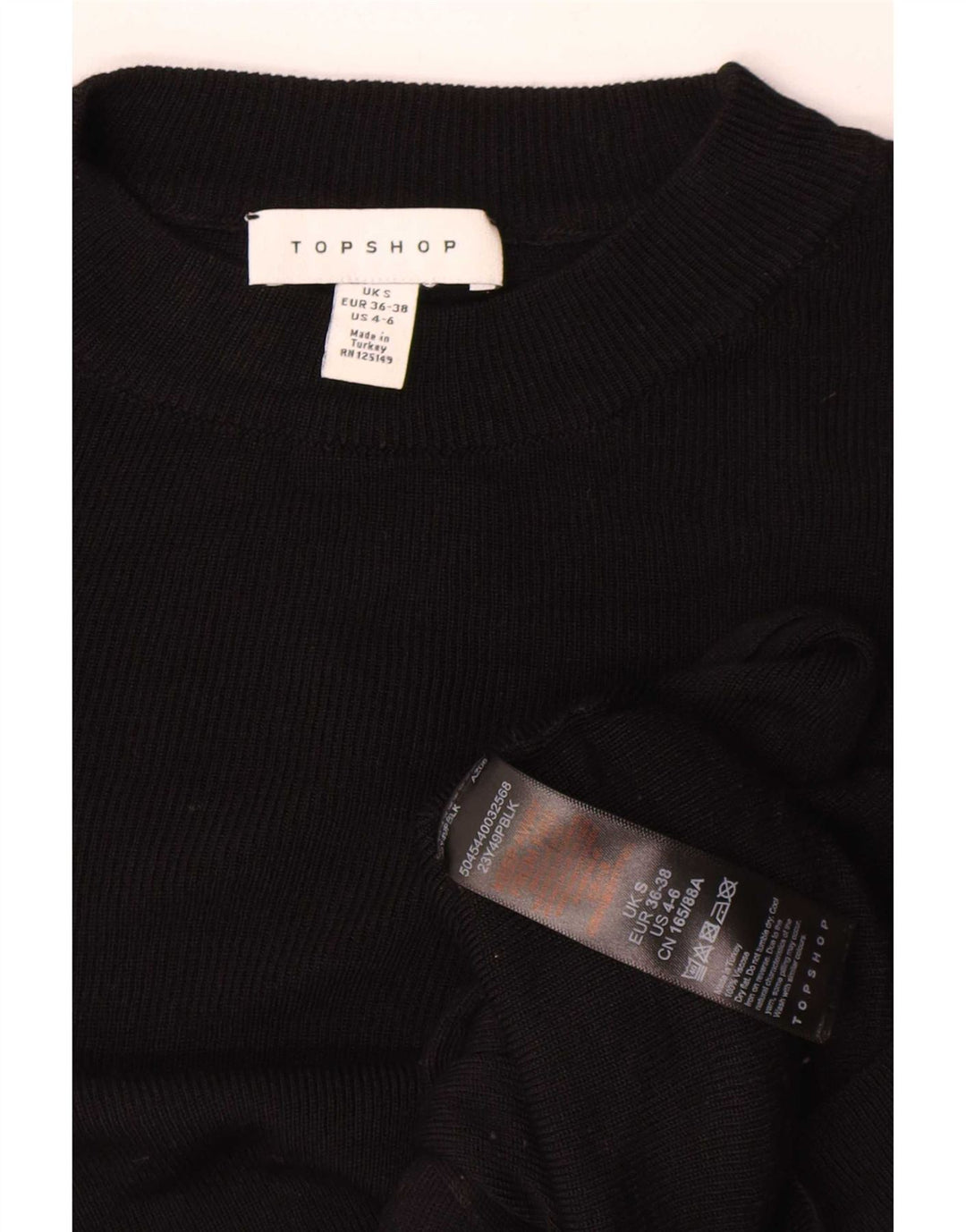 Topshop pentru femei Crop oversized Top cu mânecă lungă UK 10 Small Black Viscose