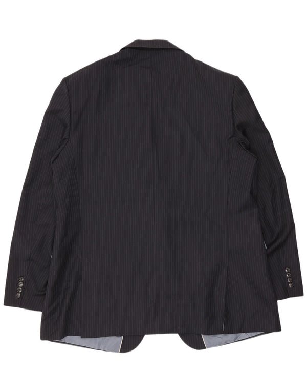 Marks & Spencer Mens Longline Blazer Jacket UK 48 2XL Navy Blue Pinstripe