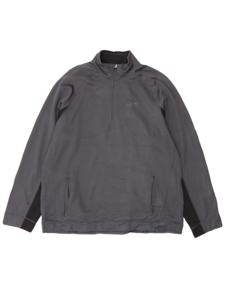 Pulover Reebok pentru bărbați, cu fermoar, cu gât, 2XL, poliester color bloc, gri