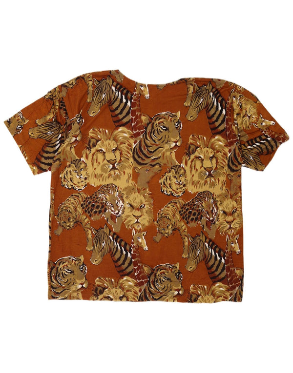 Tricou pentru femei vintage Top UK 16 mare maro viscoză cu imprimeu animal