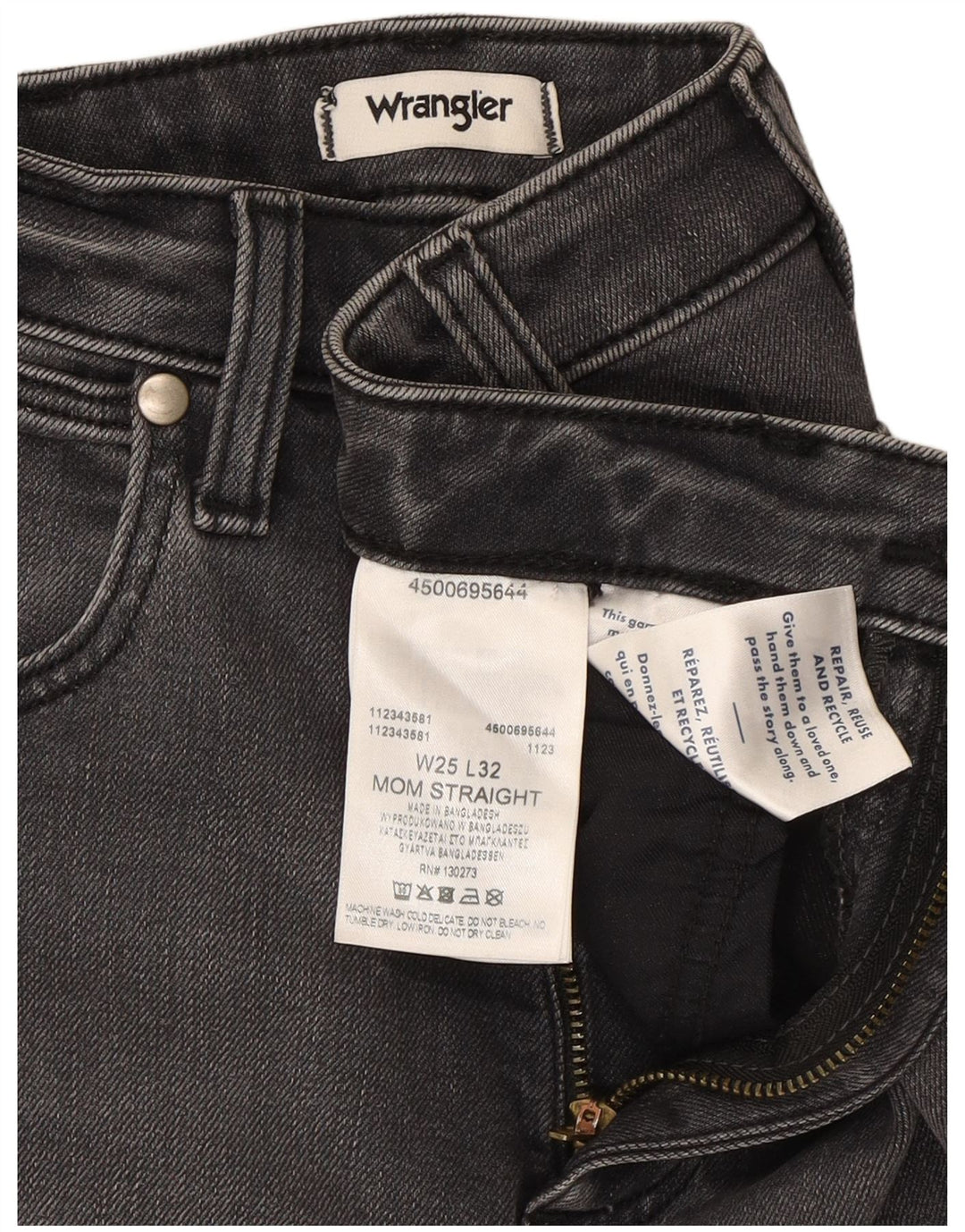 Blugi drepti pentru femei Wrangler Mom W25 L32 bumbac gri