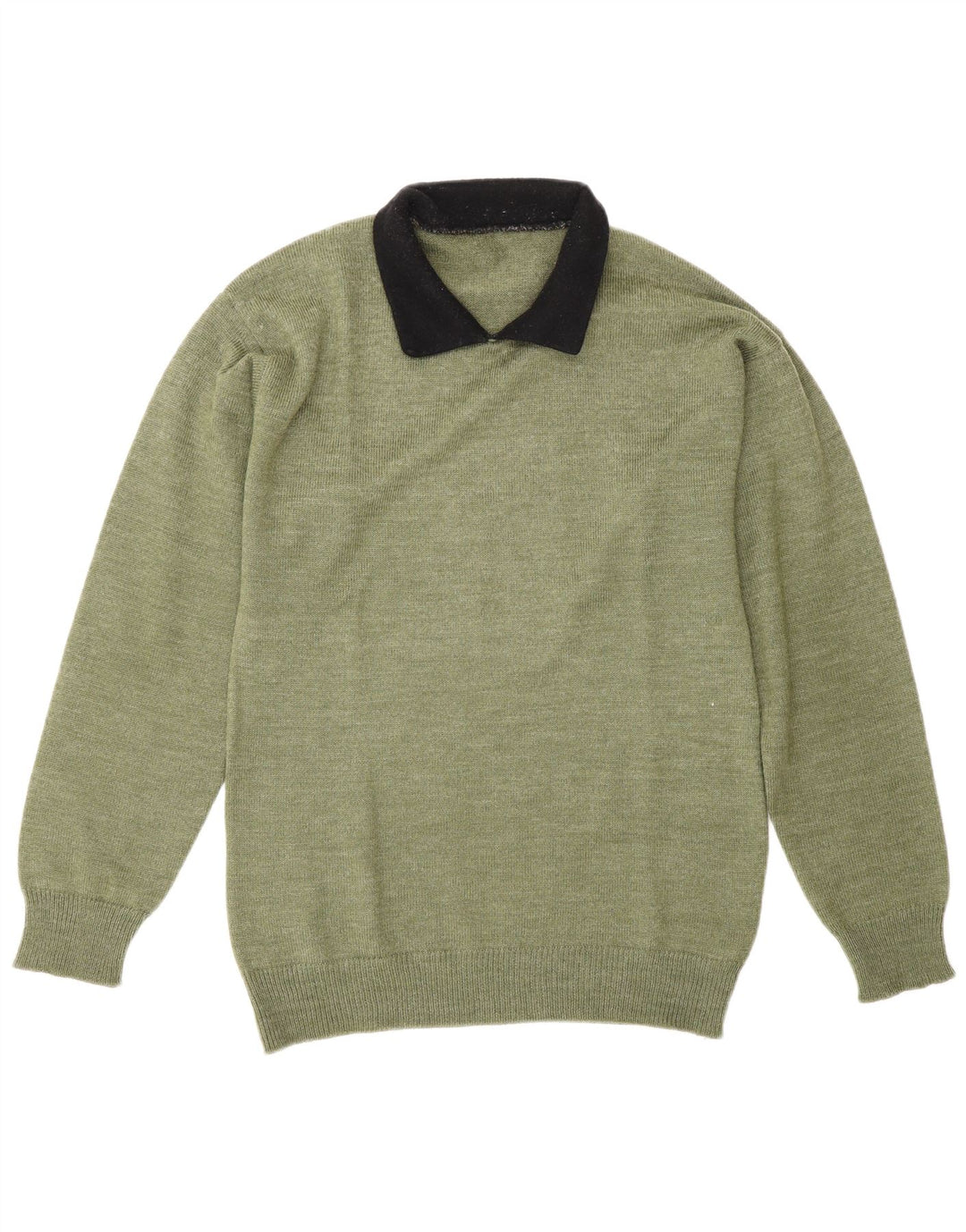 Pulover vintage pentru bărbați cu gât polo, verde mediu, color block