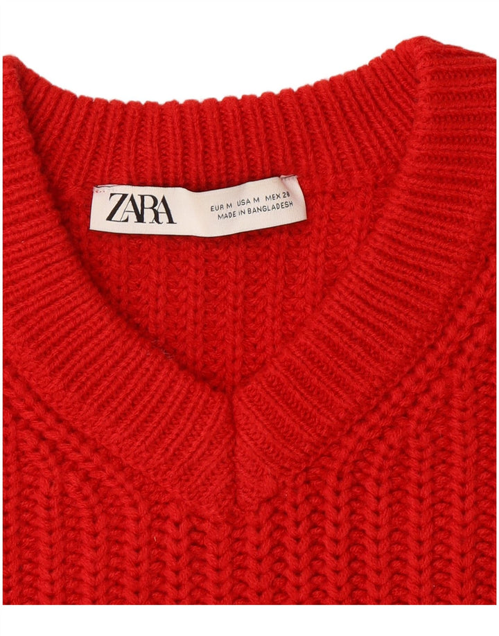 Pulover cu decolteu în V supradimensionat pentru femei Zara UK 14 Roșu mediu