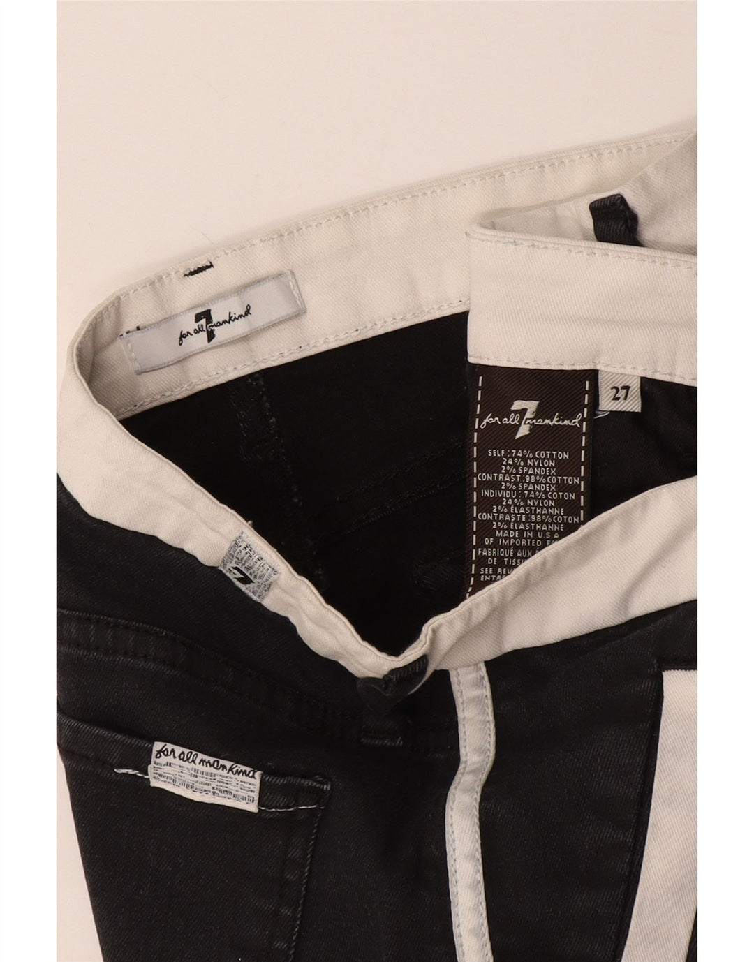 7 For All Mankind Blugi skinny crop pentru femei W27 L25 bumbac negru color bloc