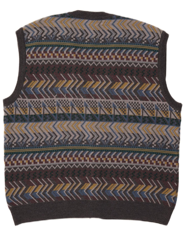 Cardigan Vintage fără mâneci pentru bărbați IT 56 XL Lână geometrică gri