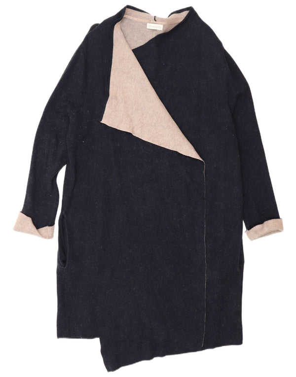 Pulover cardigan deschis pentru femei Monsoon cu paragate UK 16 mare bumbac bleumarin