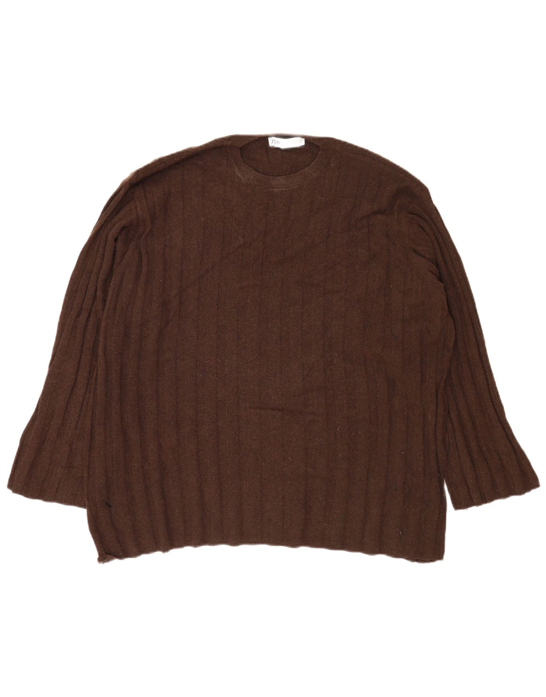 Pulover supradimensionat pentru femei Zara, cu gâtul turn, UK 14, maro mediu, poliamidă
