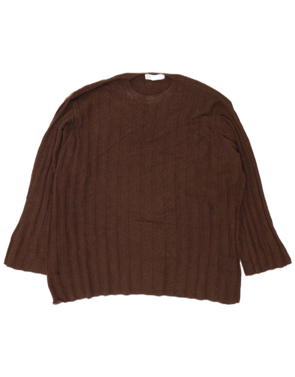 Pulover supradimensionat pentru femei Zara, cu gâtul turn, UK 14, maro mediu, poliamidă