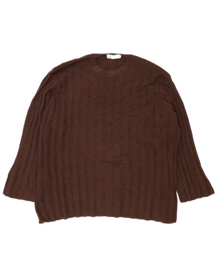 Pulover supradimensionat pentru femei Zara, cu gâtul turn, UK 14, maro mediu, poliamidă