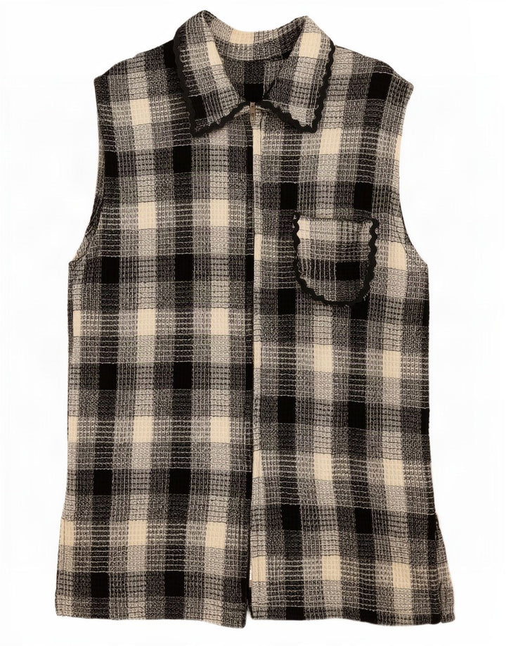 Pulover Cardigan fără mâneci Vintage pentru femei UK 12 Medium Multicolor Check