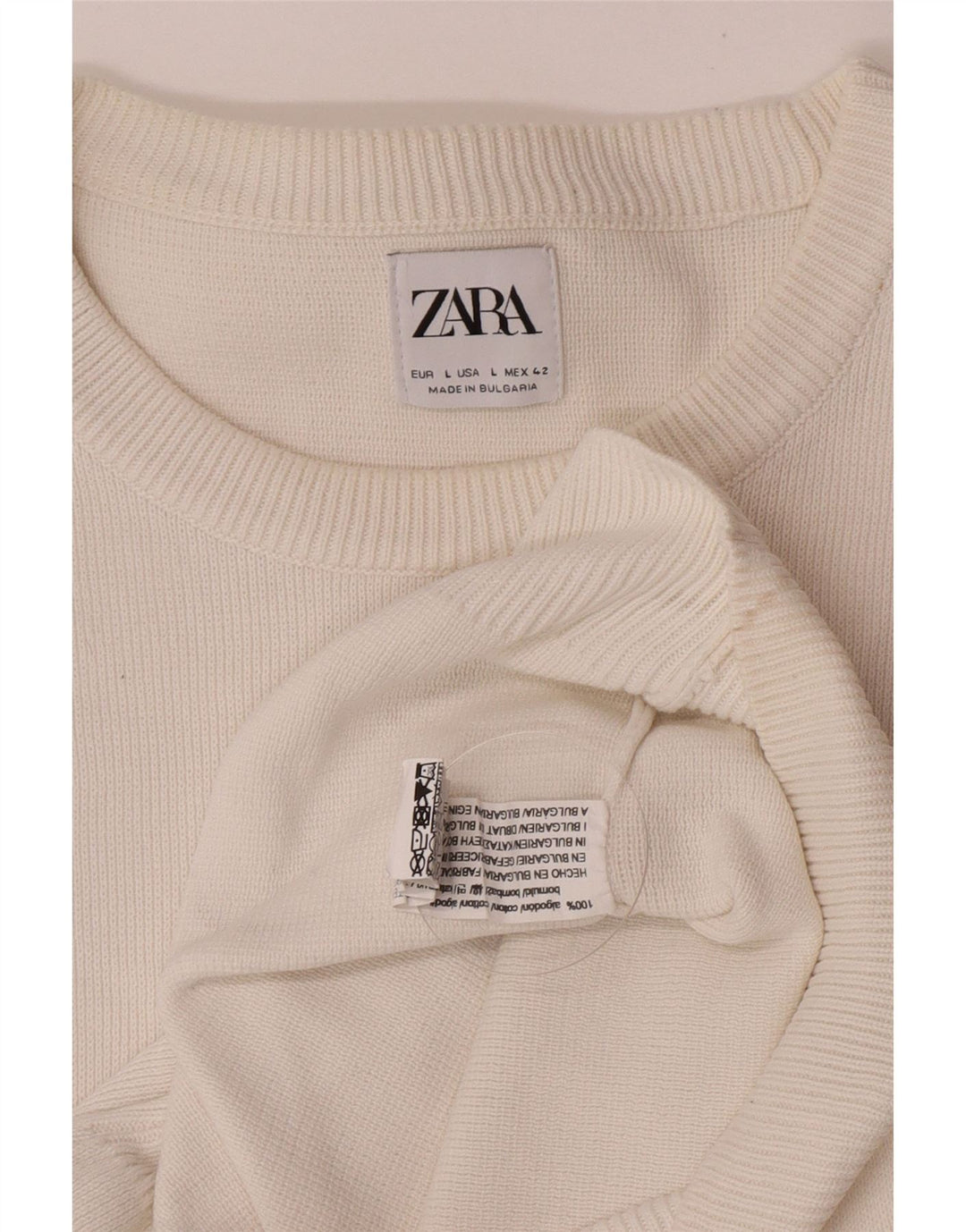 Pulover pentru bărbați Zara, cu decolteu, mare, alb, din bumbac