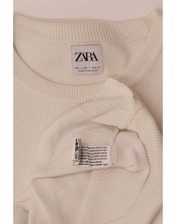 Pulover pentru bărbați Zara, cu decolteu, mare, alb, din bumbac