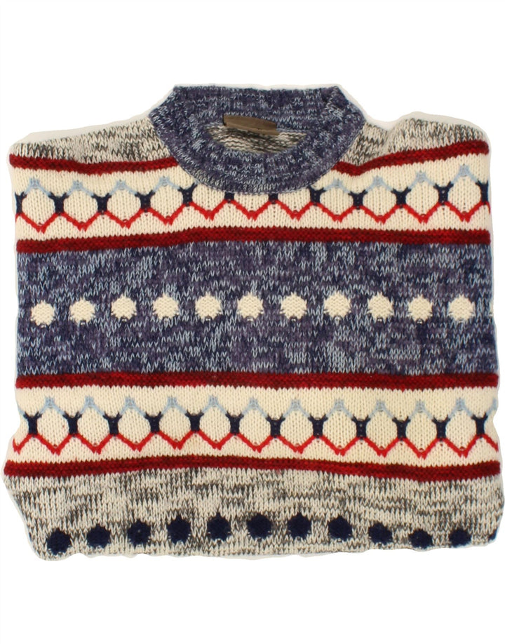SEVRES Pulover pentru bărbați cu decolteu rotund IT 50 Medium Blue Fair Isle Lână