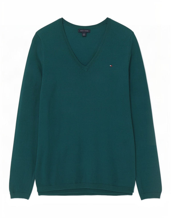 Pulover pentru femei Tommy Hilfiger cu decolteu în V UK 10 Bumbac verde mic