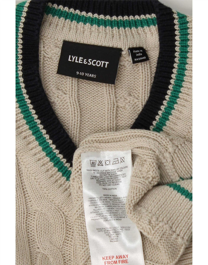 Pulover cu decolteu în V Lyle & Scott pentru băieți, bumbac alb, 9-10 ani