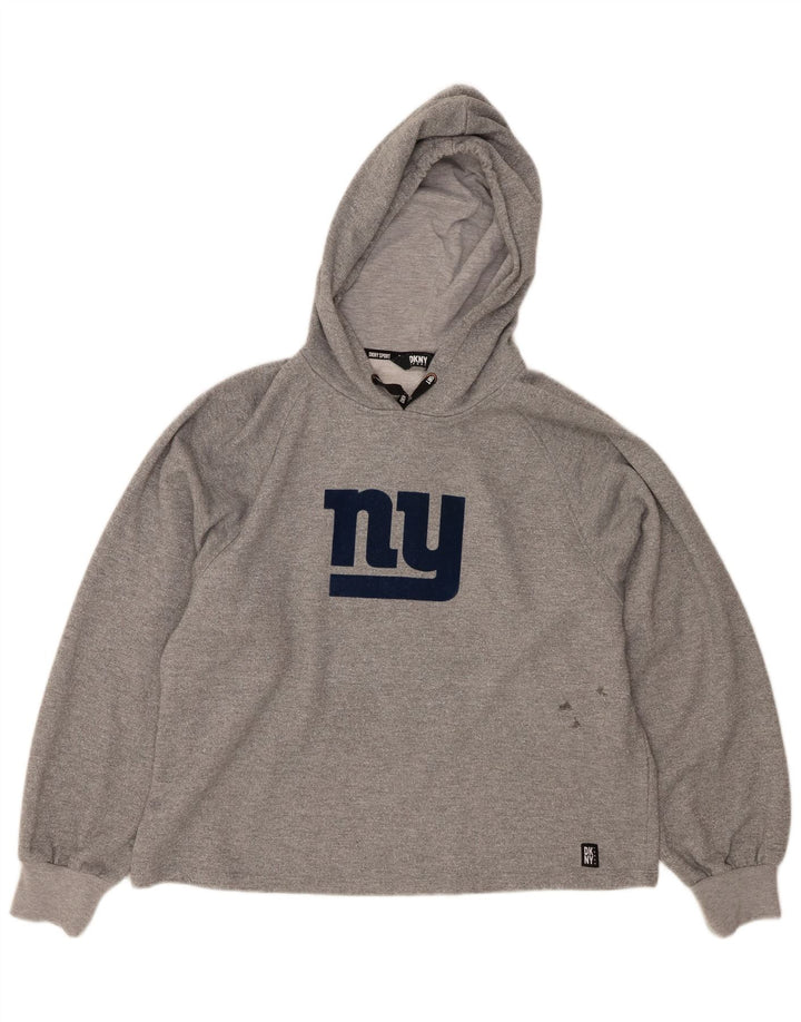 DKNY Pulover supradimensionat cu glugă cu grafic pentru femei UK 14 Poliester mediu gri