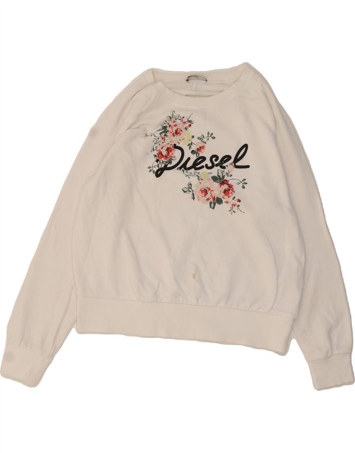 DIESEL Womens Graphic Sweatshirt Jumper UK 14 Large White Cotton Vintage Diesel and Second-Hand Diesel from Messina Hembry 