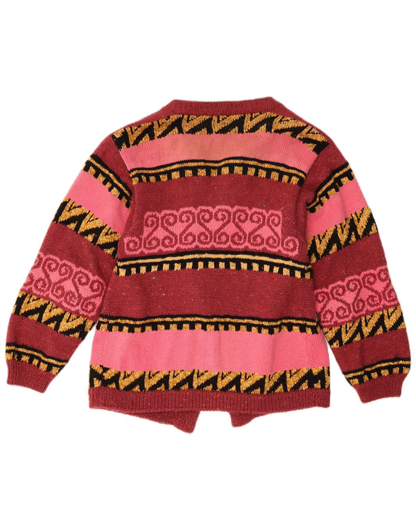 Pulover Vintage cardigan deschis pentru femei UK 12 Medium Red Geometric