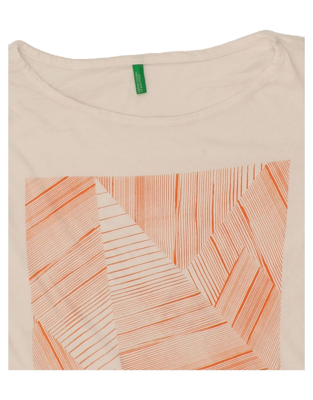 BENETTON Womens Asymmetric Graphic Top 3/4 Sleeve UK 14 Medium White Vintage Benetton and Second-Hand Benetton from Messina Hembry 