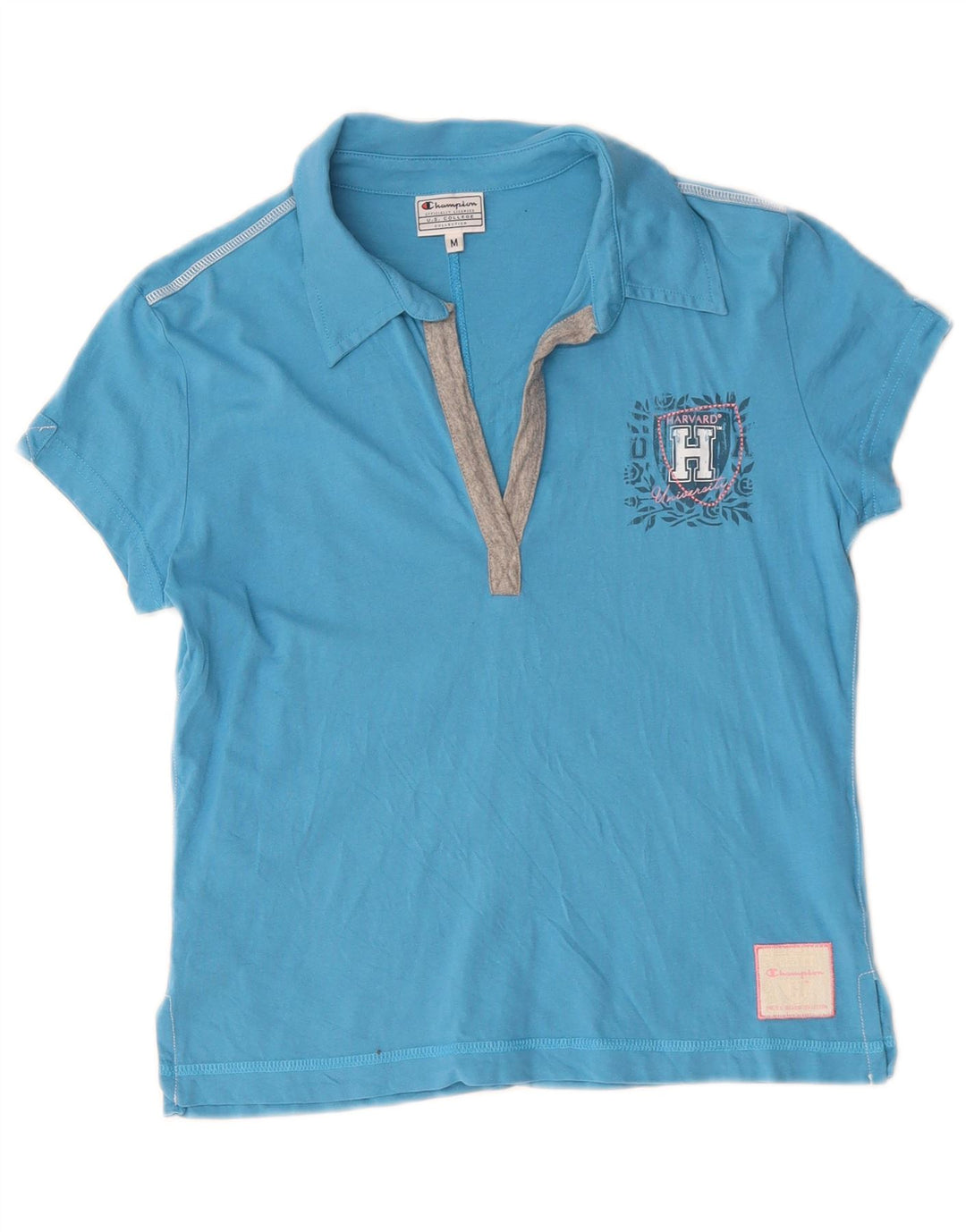 Tricou polo Champion pentru femei, Universitatea Harvard, UK 12, bumbac albastru mediu