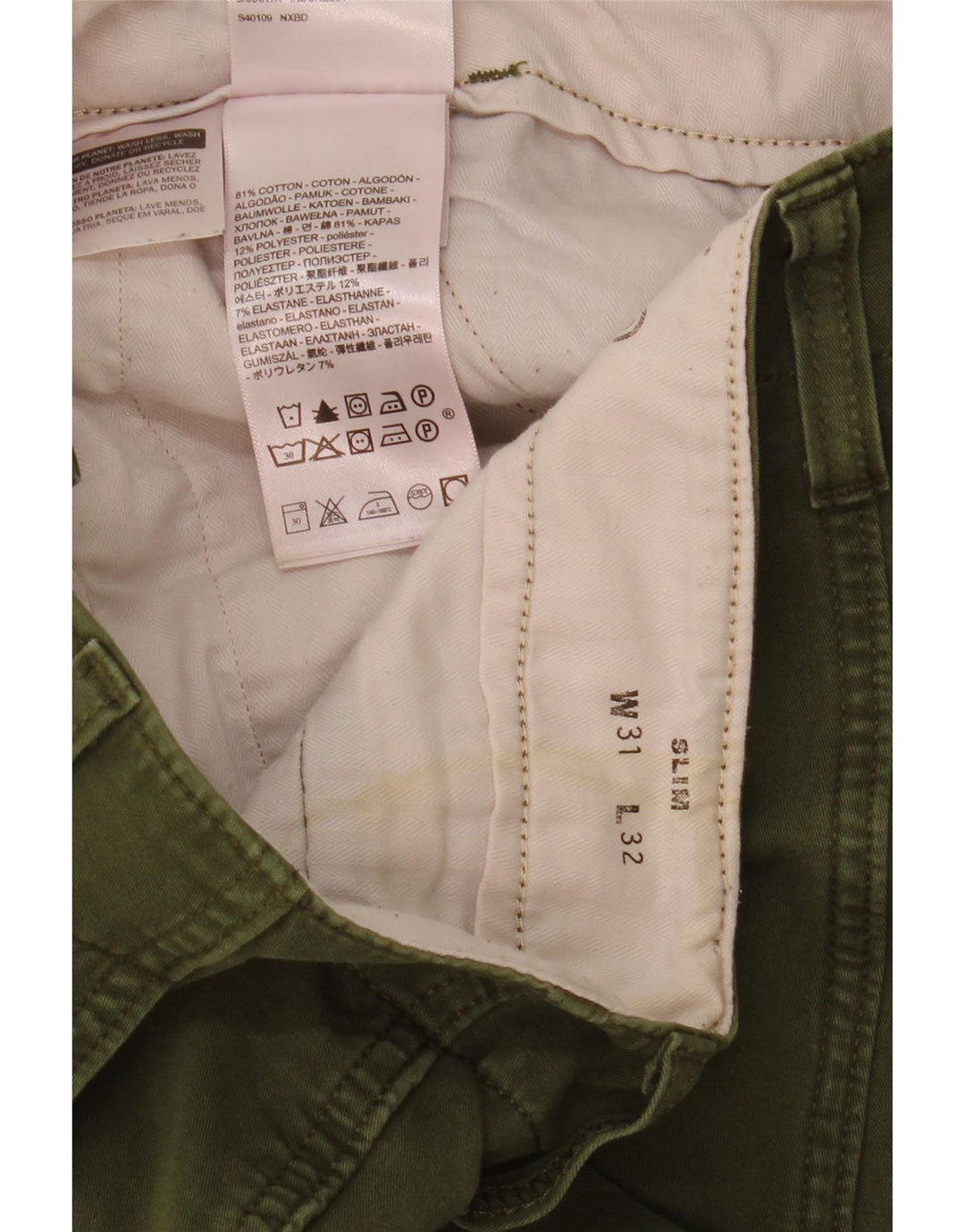 Pantaloni cargo subțiri Levi's pentru bărbați W31 L30 bumbac verde