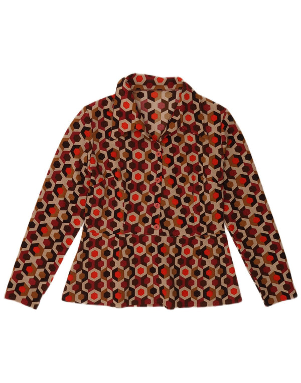 VINTAGE Bluză cu mânecă lungă pentru femei UK 12 Medium Multicolor Geometric