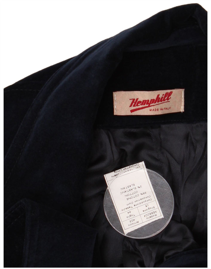 Jachetă Vintage pentru femei din catifea cu 2 nasturi IT 44 Bumbac bleumarin mediu