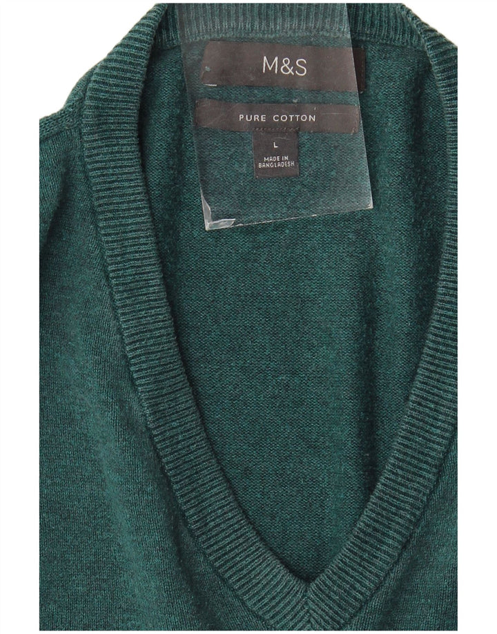 Pulover pentru bărbați Marks & Spencer, cu decolteu în V, mare, albastru, bumbac