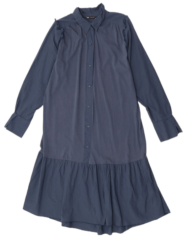 Rochie cămașă cu mânecă lungă pentru femei Zara UK 16 mare bumbac bleumarin