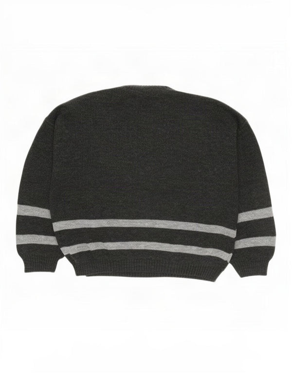 Pulover vintage pentru femei cu gât turnut UK 20 2XL Gri cu dungi Noutate