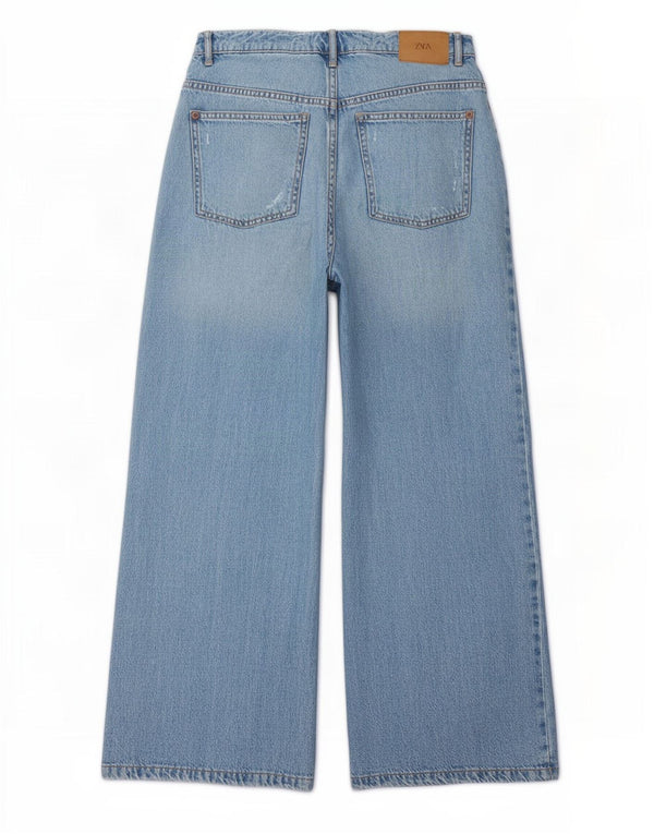 Blugi Zara Fete Distressed Wide Leg 13-14 Ani L26 L25 Albastru