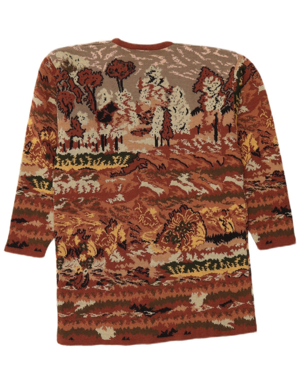 Pulover vintage pentru femei cu gât roșu și pulover UK 14 mare, maro, floral