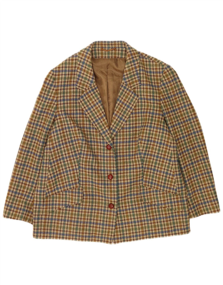 Jachetă Blazer Vintage pentru femei cu 3 nasturi UK 20 2XL Bej Houndstooth