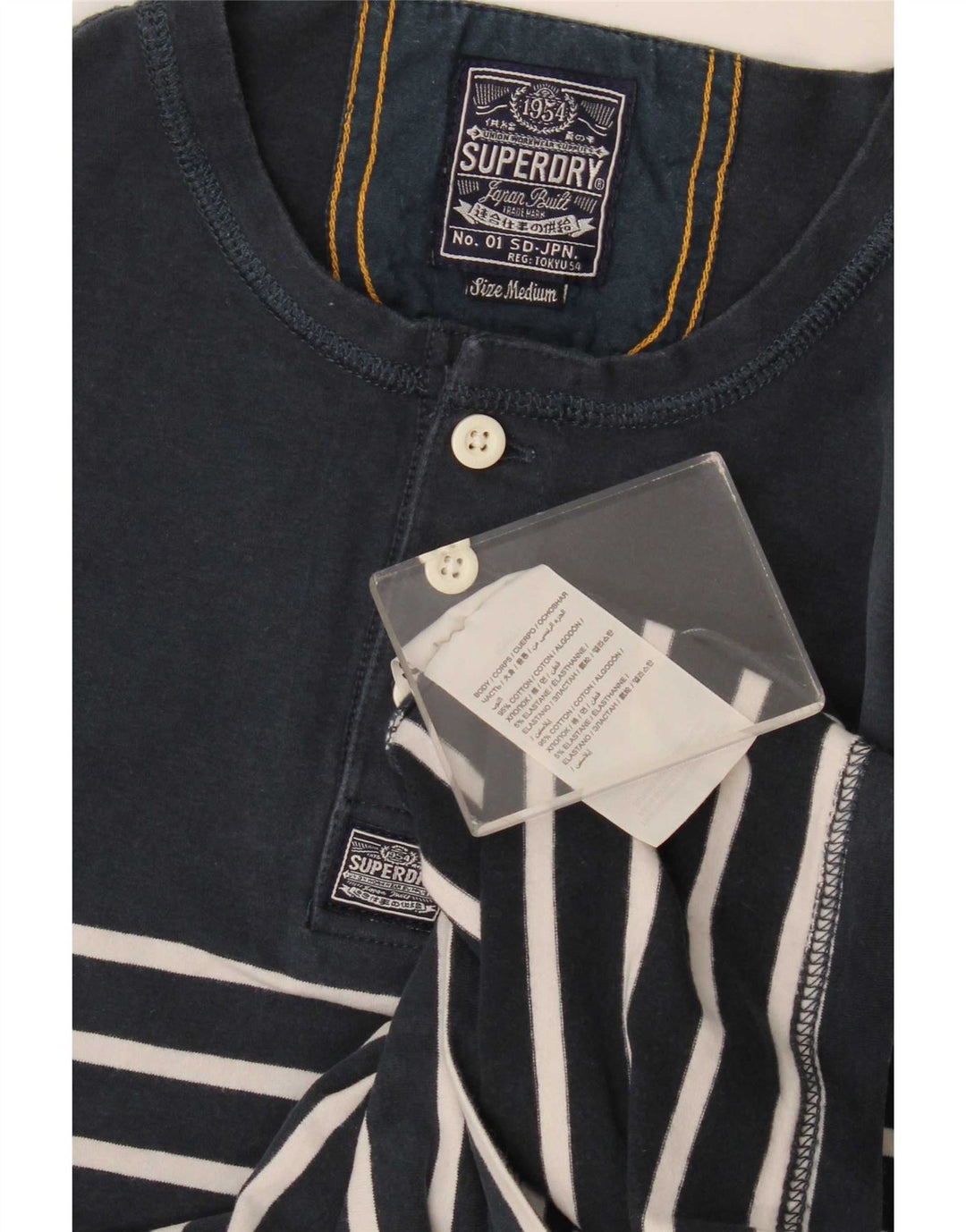 Top obișnuit pentru bărbați Superdry cu mânecă lungă, mediu bleumarin, bumbac cu dungi