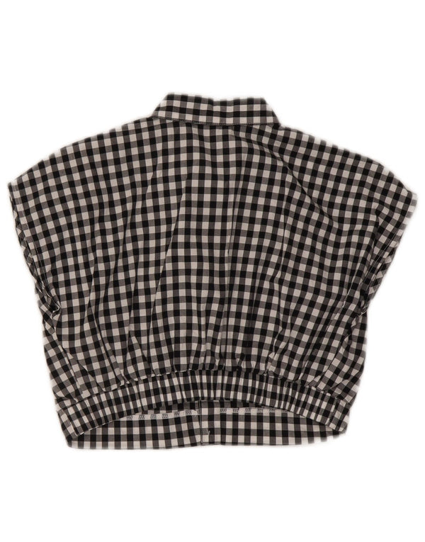 Vintage Womens Crop Short Sleeve Shirt Blouse UK 10 Small Black Gingham
