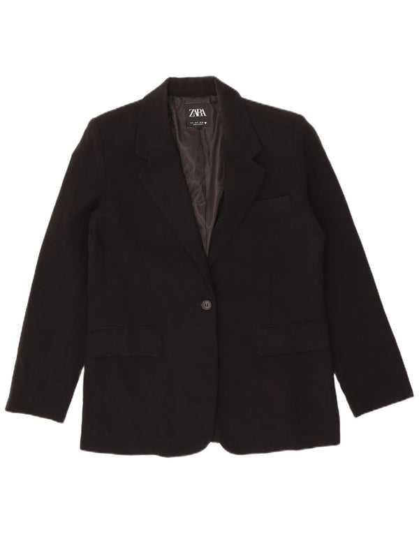 Blazer supradimensionat pentru femei Zara cu 1 nasture UK 10 Poliester negru mic