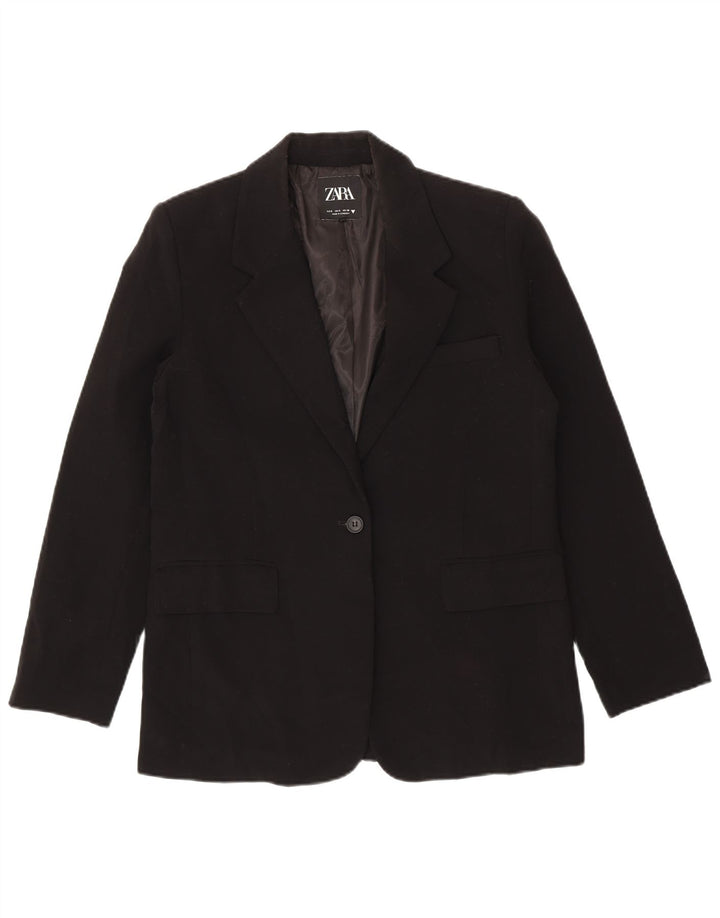 Blazer supradimensionat pentru femei Zara cu 1 nasture UK 10 Poliester negru mic